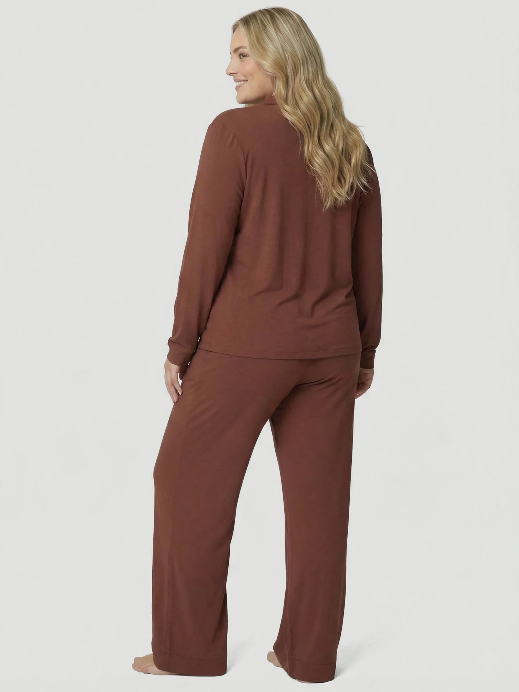 Brown Oversized Jersey Pocket Detail Long PJ Set - Image 3