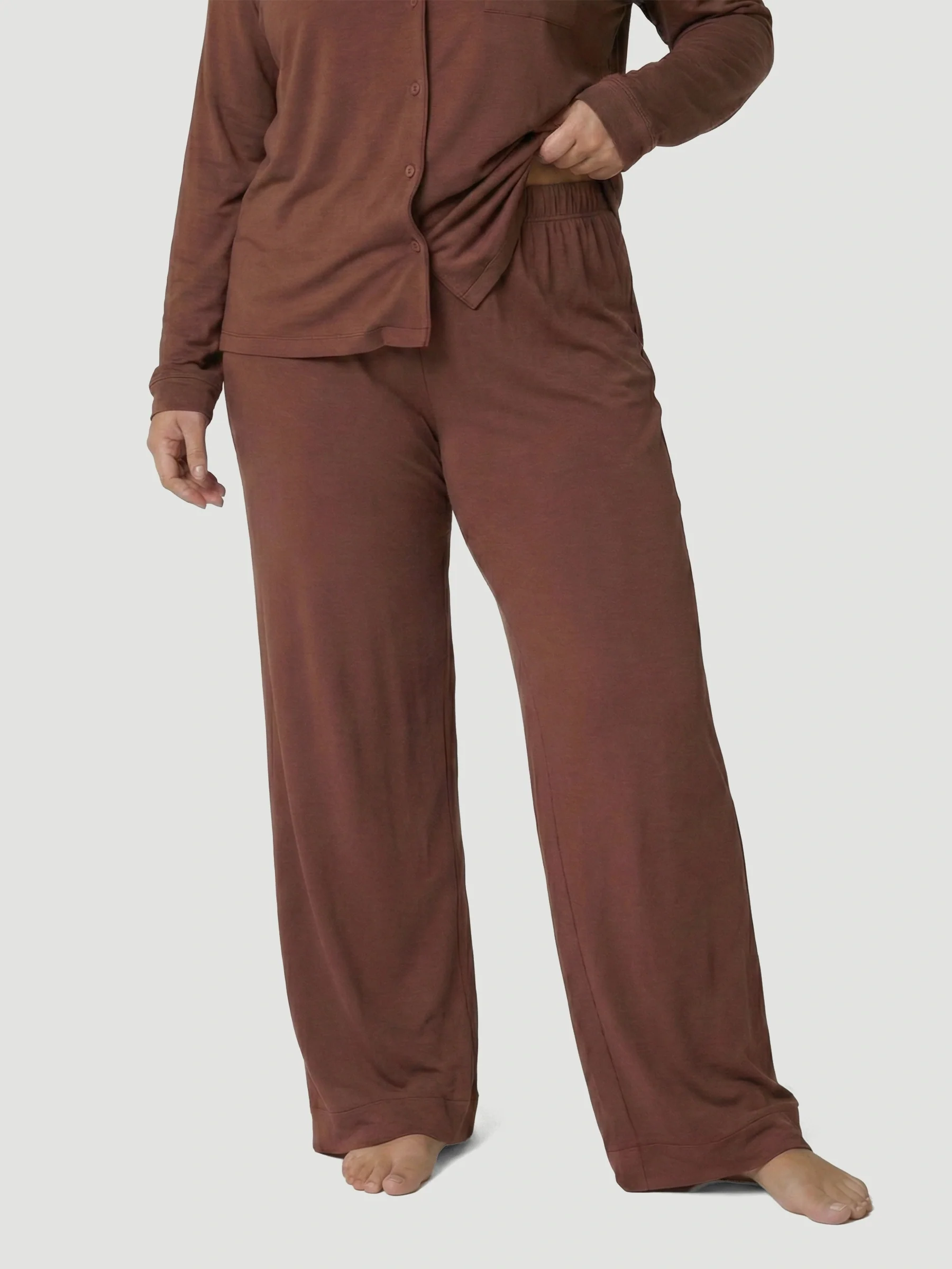 Brown Oversized Jersey Pocket Detail Long PJ Set - Image 5