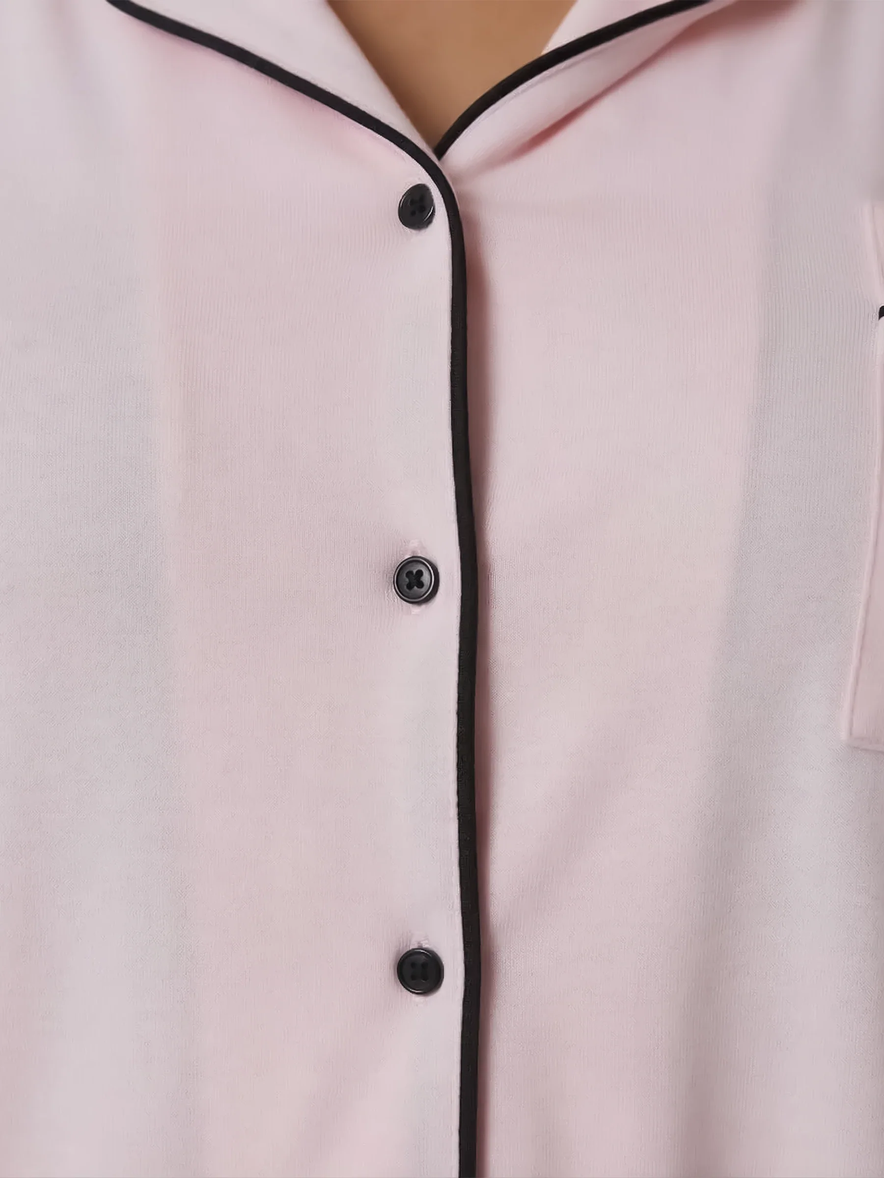 Pink Oversized Jersey Black Piping Detail Short PJ Set - Image 6
