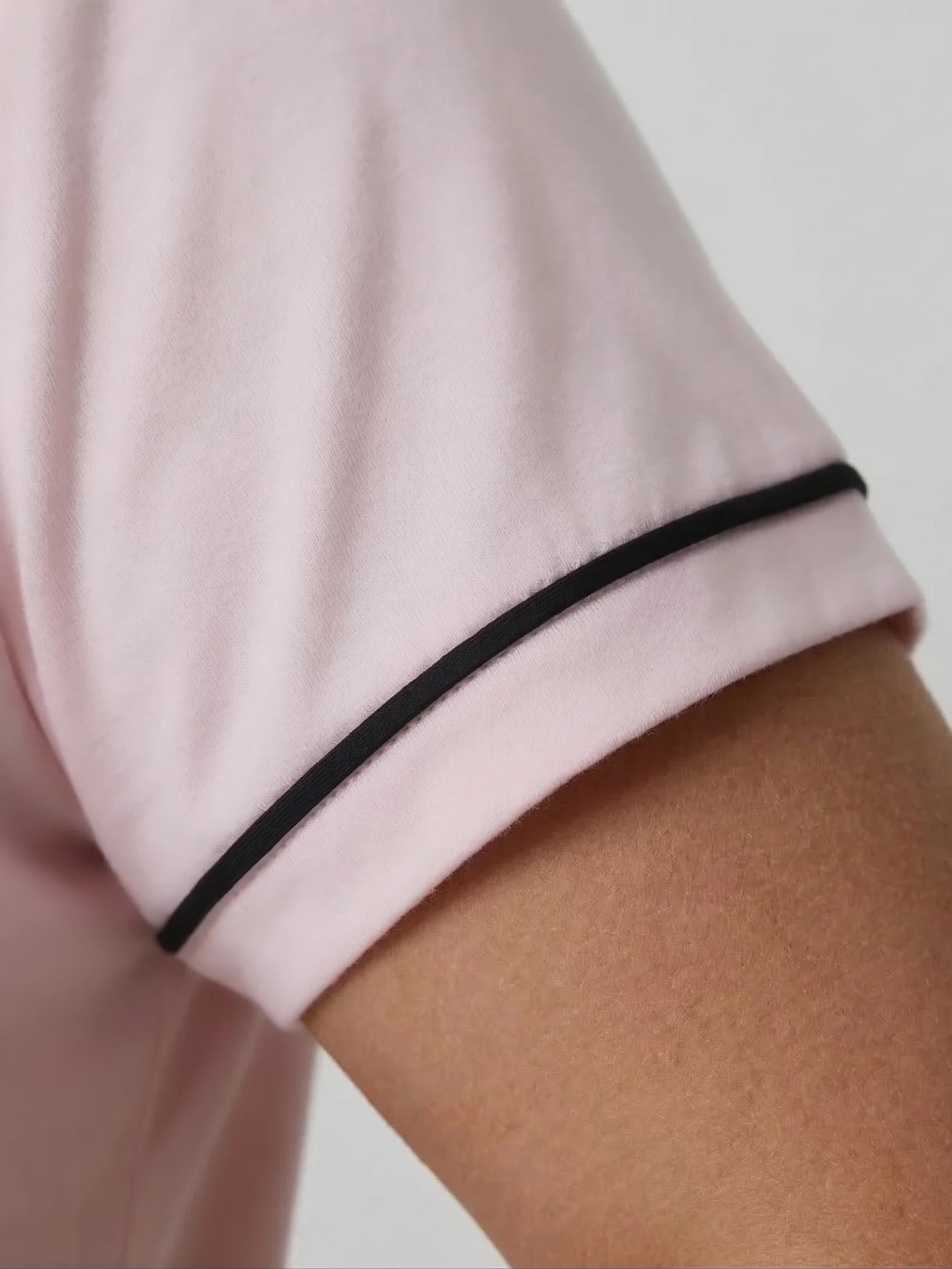 Pink Oversized Jersey Black Piping Detail Short PJ Set - Image 7