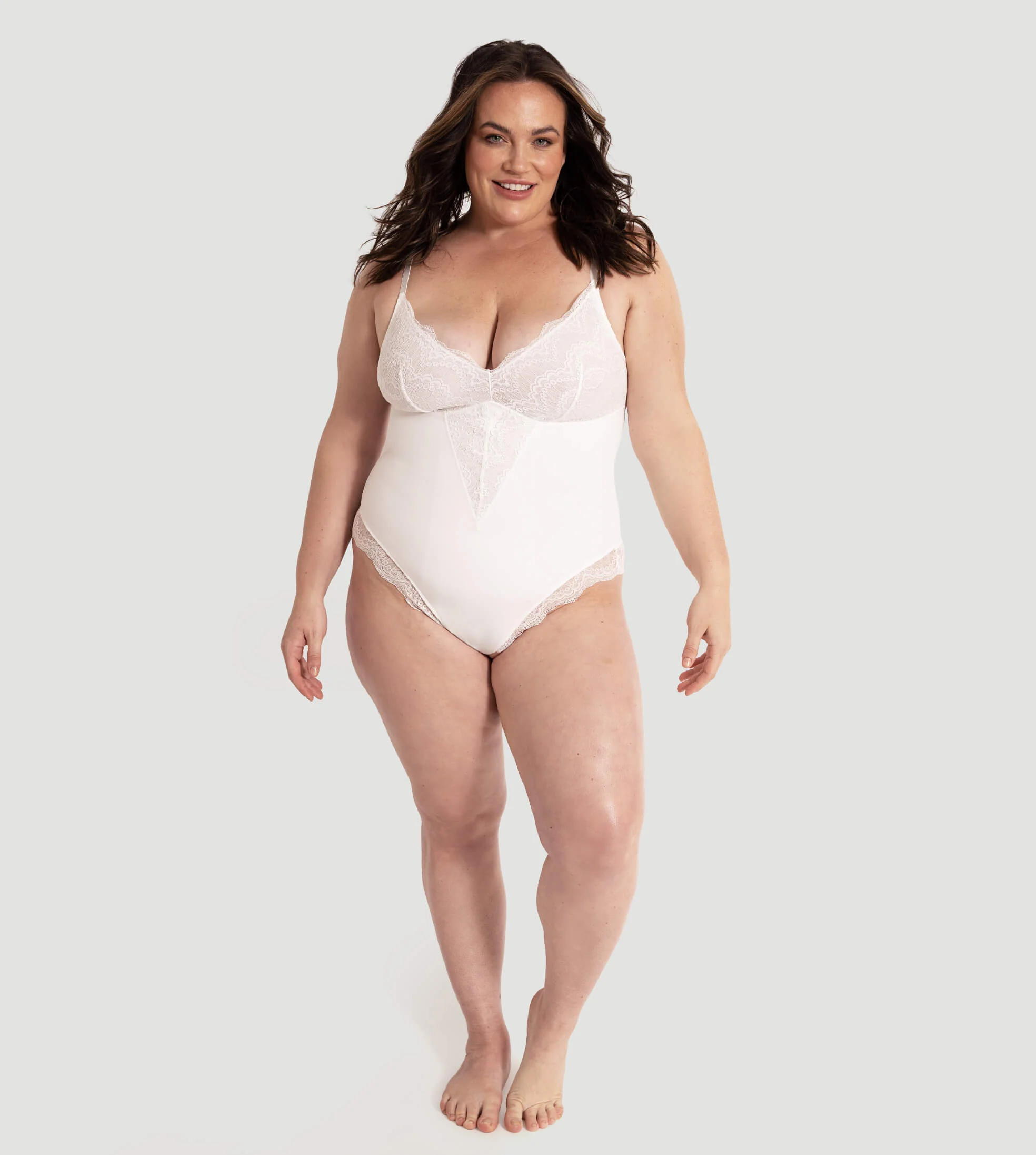 Plunging Lace Bodysuit Shaping Thong - Image 3